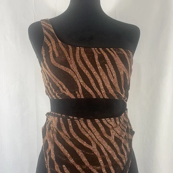Zebra print monokini,1piece,2 piece-bathing suit,shimmery bronzegold black,Large - Picture 2 of 7